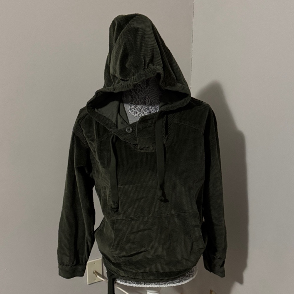 American Eagle Olive Green Corduroy Pullover Hoodie